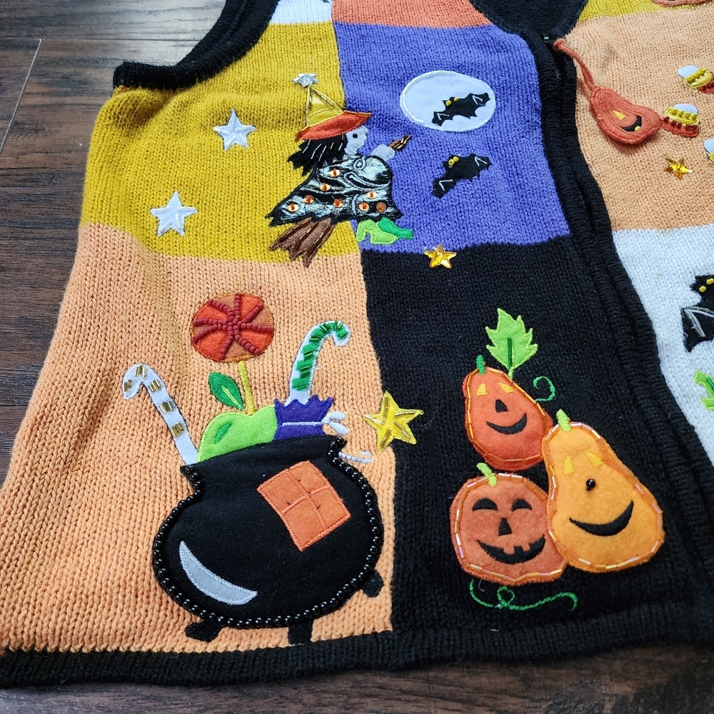 Vintage Tiara Halloween Fall Sweater Vest - Picture 2 of 12